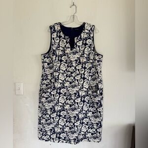 Lands' End Floral Navy and White Mini Dress
